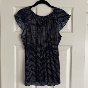 GAP Navy and White Patterned Blouse w/Tie Back